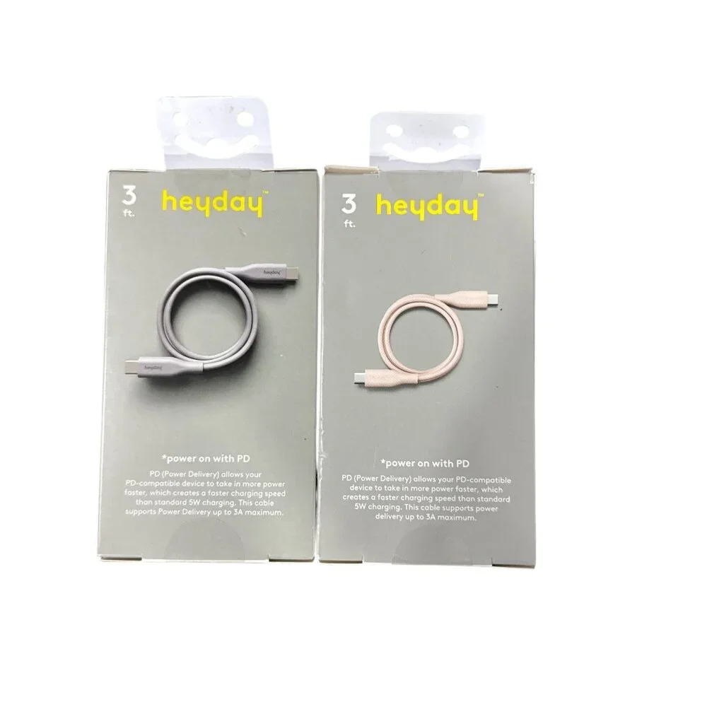HEYDAY Fast Charging Cable 3ft USB-C to USB-C Cable Beige & Silver (2-pack Bundl